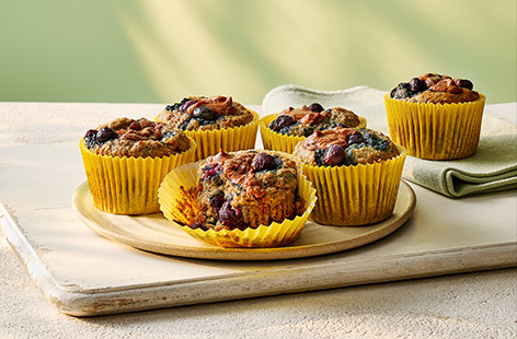 Whether an energising breakfast, brunch or a teatime treat, a blueberry muffin is always a good idea! This nutritious, vegan-friendly recipe packs in berries, wholemeal flour and omega-3 rich chia seeds, while maple syrup replaces refined sugar for a lighter, yet oh-so-satisfying bake.