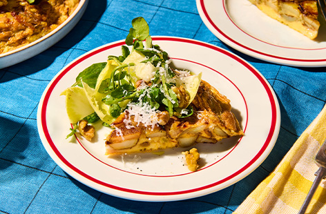 Celebrate Jersey Royal season with this Spanish-inspired tortilla with a brown butter twist. It’s super-easy to make – chunky Jersey Royals and shallots are cooked down in the browned butter before golden eggs are poured over the top. It’s then baked in the oven to ensure an even cook.
