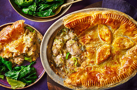 Zainab Pirzada's hearty chicken pie makes a perfect Iftar centrepiece. Cook tender chicken and leeks in a cheesy cream sauce and top with golden puff pastry. To give your pie a vegetarian twist, try replacing the chicken with a tin of butter beans – or include both for extra protein.