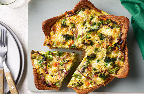 If you love quiche, but don't fancy rolling out pastry or simply want a lighter option, try our cheat's recipe using wholemeal bread for the crust. It's a brilliant way of using up leftover bread and warm from the oven, it tastes like a real treat, but it's healthy! Give it a go.