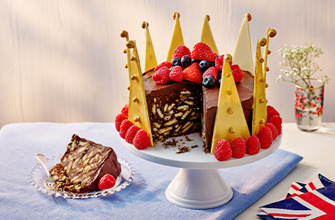Make a cake fit for a queen! This chocolate biscuit crown cake is an absolute show-stopper