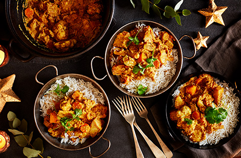Enjoy a festive twist on a traditional Indian korma by adding your leftover Christmas veg to the pot.