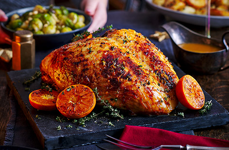 This moist turkey crown is given a much-needed lift by its sweet and citrusy glaze
