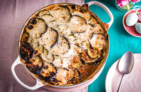 Everyone will tuck into this gorgeous Greek-inspired veggie bake – it's vegan, dairy-free and gluten-free. Serve as a special side to your Sunday roast or as a main – to make it more substantial, you could swap in 400g boiled potato slices for the courgettes.