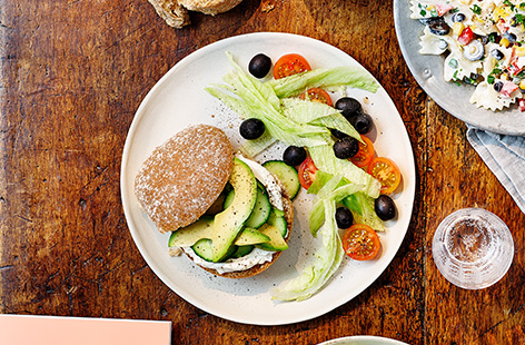 Most kids adore cream cheese so they'll love this quick and easy sandwich recipe with lots of veggies – avocado, cucumber, lettuce and tomatoes – packed in too.