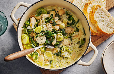 Fancy a veggie winter warmer, but no time to cook? Packed with veg and pulses, this comforting, creamy stew is on the table in 20 and you can even freeze portions for future meals in a hurry.