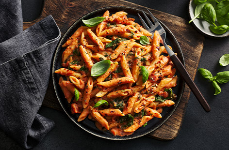 Just a handful of ingredients create chef Derek Sarno’s super-creamy tomato pasta sauce, spiked with fresh basil and chilli