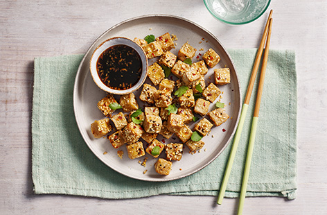 This crispy tofu is great as an addition to noodle dishes and rice bowls or can be eaten as a side with the dipping sauce. 