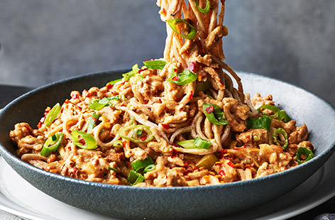 Whip up these spicy dan dan noodles in just 15 minutes for a speedy supper for six