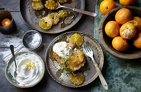 A festive take on French toast with caramel clementines and a healthy glug of Cointreau