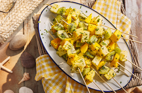 Simple, sweet and boozy, these mojito fruit skewers are guaranteed to wow the crowd
