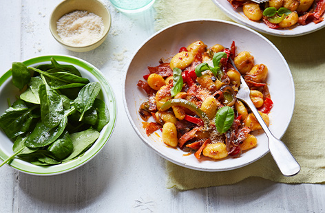 Soft and pillowy gnocchi get a boost of flavour with smoky chorizo and bright peppers