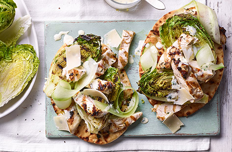 Ideal for a healthy, light lunch, take the makings of a chicken Caesar salad and give it the spring treatment with a good grilling