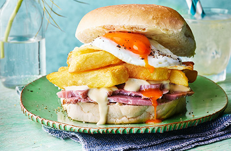 Take that classic tea of ham, egg and chips and turn it into a magnificent sarnie that's perfect for breakfast, brunch or any time of day.