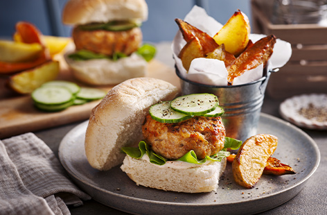 These delicious harissa chicken burgers with wedges are a great alternative if you are wanting to try something different to a standard chicken burger