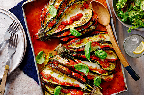 Also known as melanzane parmigiana, this classic Italian bake gets the hasselback treatment allowing you to get more gooey mozzarella into each mouthful