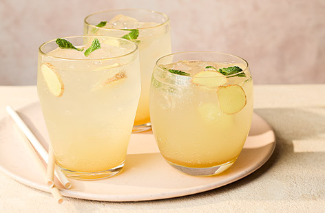 This fiery, zingy homemade ginger beer is a real thirst quencher! Make the syrup ahead of time – you can even freeze it – then top with sparkling or soda water, ice, mint leaves and a little extra ginger for good measure! 