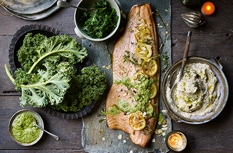 Whip up this homemade kale and almond pesto for a tasty festive snack on Christmas Day