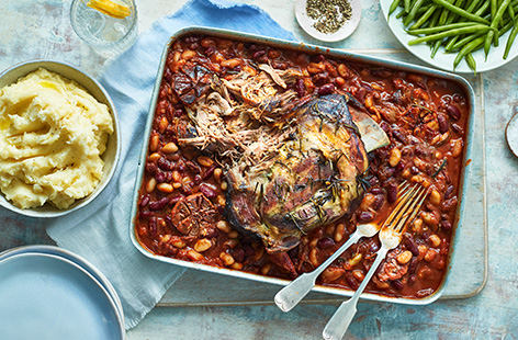 Bone-in shoulder of lamb is the star of this recipe. Cooked till its fall-apart soft in a rich red wine sauce before being served alongside an equally rich mound of mashed potatoes, this Mediterannean-inspired dish will impress any guest you've got over.