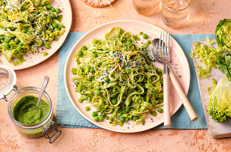 Try whipping up some homemade pesto this summer using seasonal Little Gem lettuce. Freeze any leftovers to enjoy another day. 