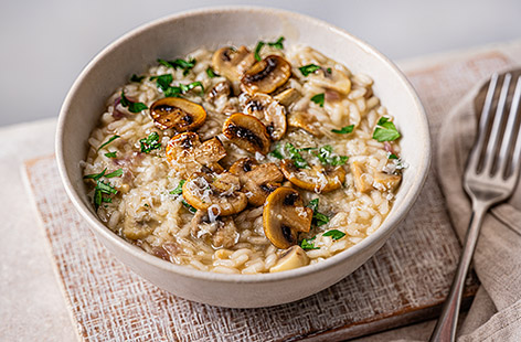 The perfect midweek meal - nutty risotto, earthy mushrooms and sharp Parmesan cheese