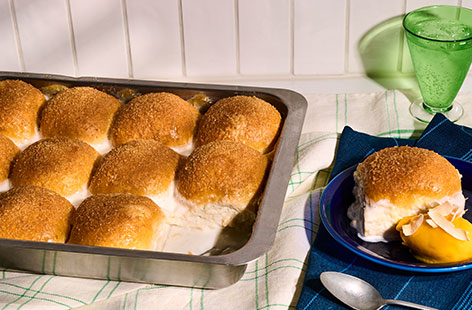 Monica’s pani popo is a beloved Samoan classic, bringing soft, fluffy rolls baked in a rich, sweet coconut sauce to the Tesco Kitchen. Golden on top and soaked underneath, they’re warm, so comforting and made for sharing. Monica serves them up with a quick mango coconut ice cream; it’s a perfect pairing that feels nostalgic yet a sweet treat everyone will love! 
