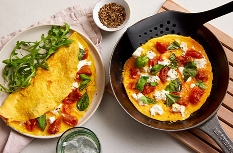 Serve up this omelette with a handful of rocket leaves for a touch of freshness, this recipe is sure to become your go-to breakfast favourite.