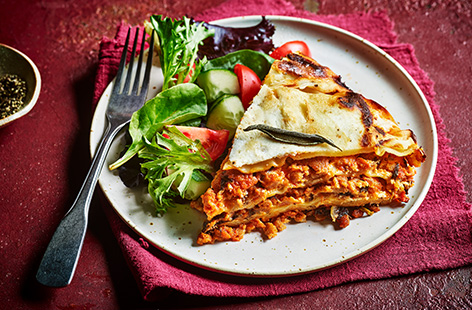 This one-pan lasagne recipe is simplicity itself to make – cook the sausage ragu on the hob then transfer the casserole dish to the oven to cook the pasta and creamy sauce.