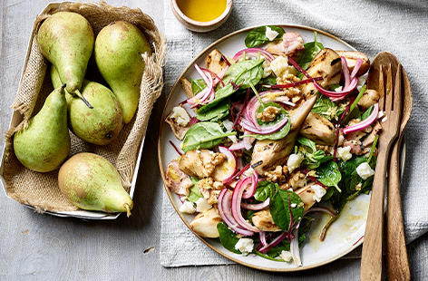 Welcome the beginning of autumn with this salad that makes the most of seasonal pears, crispy bacon and creamy goat's cheese
