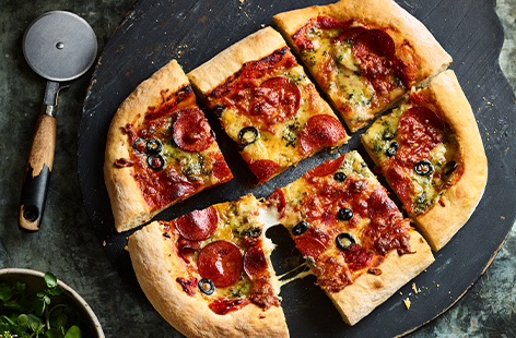 Deep pan, square and topped with mountains of melty blue cheese, this Detroit-style pizza will soon become one of your favourite fakeaways
