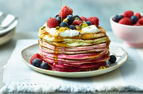 These blushing breakfast pancakes will leave you tickled pink on Shrove Tuesday with their fun ombré colours