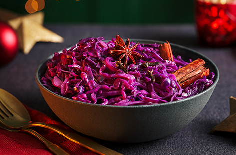 Red cabbage is a classic Christmas side. Make it even more festive with the addition of cinnamon, star anise and cloves. This warming dish is full of flavour and a great accompaniment to your turkey and roast potatoes.
