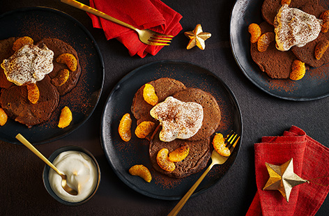 These chocolate pancakes are made with rice pudding, which adds extra texture and flavour