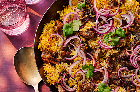 Try Zaynah Din's delicious biryani recipe. It's a one-pot, crowd-pleasing dish that’s perfect if you’re cooking for people during Ramadan. The homemade spice blend makes more than required for the recipe but can be used for future curries or marinades.