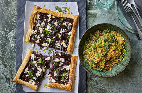 This red onion, beetroot and cheese tart will be a go-to dinner recipe in next to no time