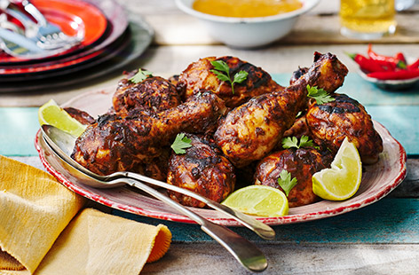 Get fragrant Caribbean flavours on your grill this summer with these Reggae chicken drumsticks, bursting with sweet and smoky flavours 