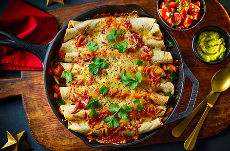 A warming winter dish that all the family will love. These enchiladas can use up any leftover veg, so have fun and experiment.