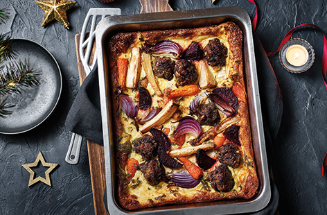 This showstopper roasted veg toad-in-the-hole is made with gluten-free flour for an impressive gluten-free and vegetarian Christmas dinner