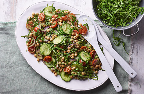 Light and peppery, delicate rocket leaves are the star of the show in this vibrant and healthy veggie salad