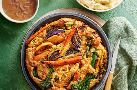 Toad-in-the-hole is a British family favourite, this version makes the most of seasonal root veg like red onion and carrots plus autumnal squash and Tenderstem broccoli