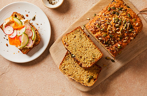 This on-trend cottage cheese loaf is a source of protein and high in vitamin B12, and makes a tasty alternative to sliced bread.
