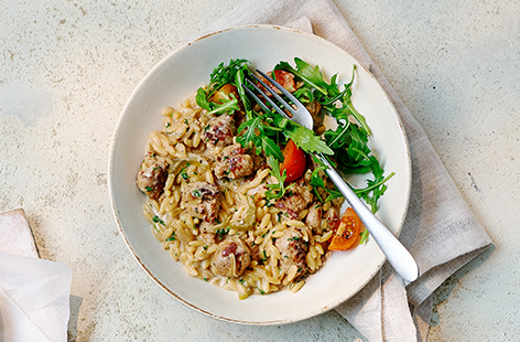 A quick and easy pasta recipe that children will love; orzo pasta with hidden veggies, sausages and cream cheese.