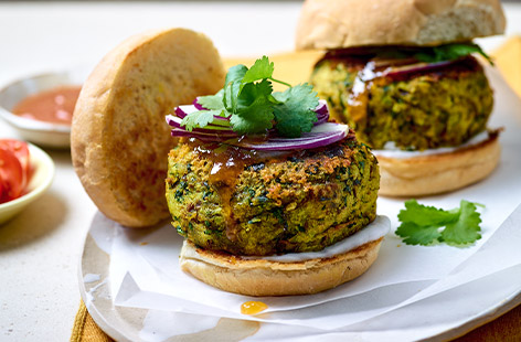 Inspired by the Indian street food classic, these spicy vegan burgers are packed with herbs and spices, but the main ingredient is simply potatoes. Healthy yet indulgent-tasting, serve with mango chutney and coconut yogurt for a fresh and flavour-packed meal.