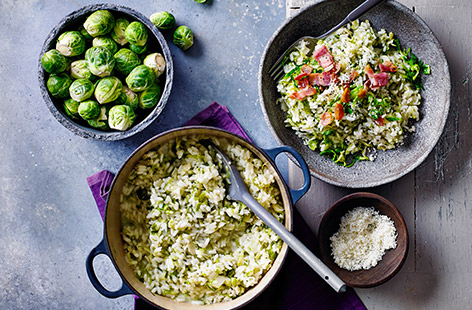 These mini brassicas pair perfectly with smoked streaky bacon and add a great nutty flavour to this rich and creamy risotto