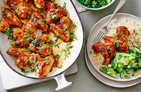 Kids will love these sticky chicken wings. Simply coat your meat in hoisin sauce then bake until golden and sticky. Serve with a zingy smashed cucumber salad and tuck in!