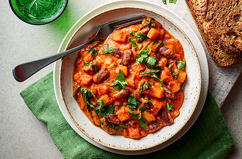 This nutritious, plant-based stew uses pre-chopped veg for speed, protein-rich tinned kidney beans and creamy peanut butter. And better yet, we reckon you’ve already got some of the ingredients in your cupboards!