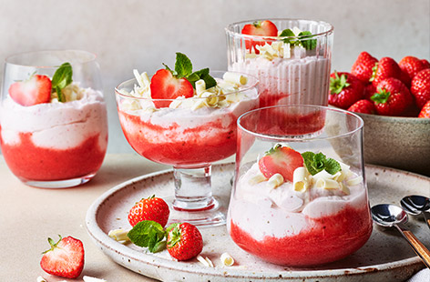 Make the most of in-season British strawberries with this super summer dessert. Fresh strawberries and creamy white chocolate is a match made in heaven and this easy-to-make mousse is a simply delicious way to marry the two flavours. 