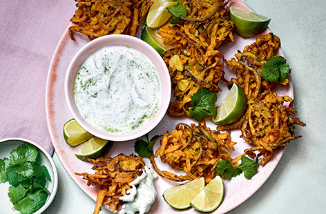 This tasty twist on the classic onion bhaji is one to try. Sweet potato provides a lovely contrast to the warm spices and cool yogurt dip. Great for a healthier fakeaway or a delicious savoury snack. 