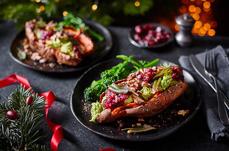 Looking for a vegan dinner for two? Try this chilli and sage baked sweet potato recipe. 