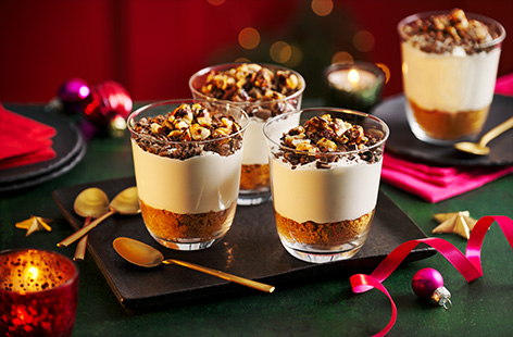These mini tiramisu-style pots are a perfect sweet canapé for your next Christmas party. With caramelised hazelnuts, espresso cream and a dusting of dark chocolate, you'd be surprised to know this decadent dessert is totally vegan!